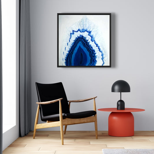 Toile encadrée en tranches de géode d'agate - Décoration de chambre à coucher Blue Object