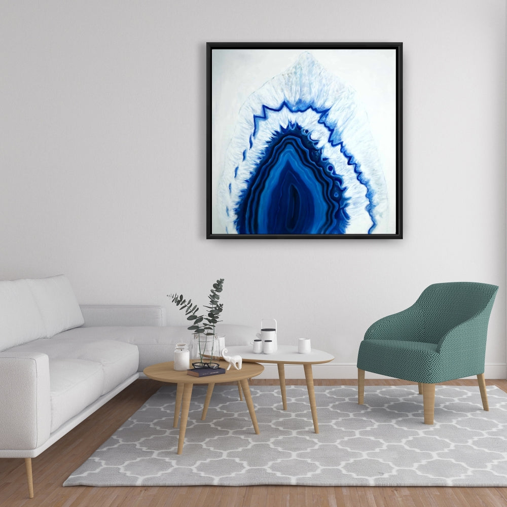 Toile encadrée en tranches de géode d'agate - Décoration de chambre à coucher Blue Object