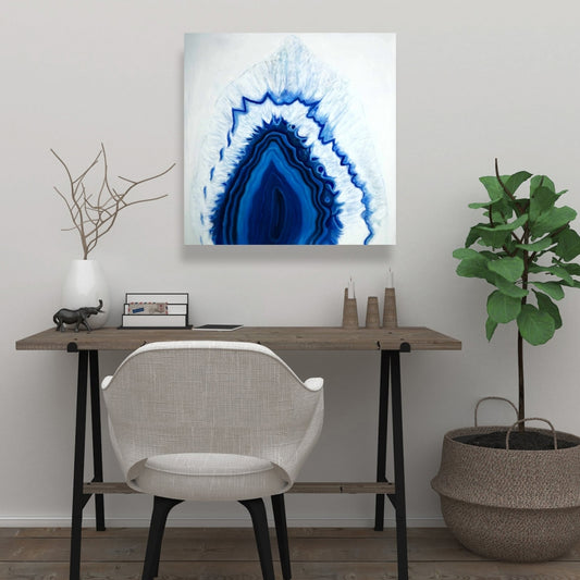 Toile Tranche de Géode d'Agate Bleue - Décoration de Chambre Contemporaine