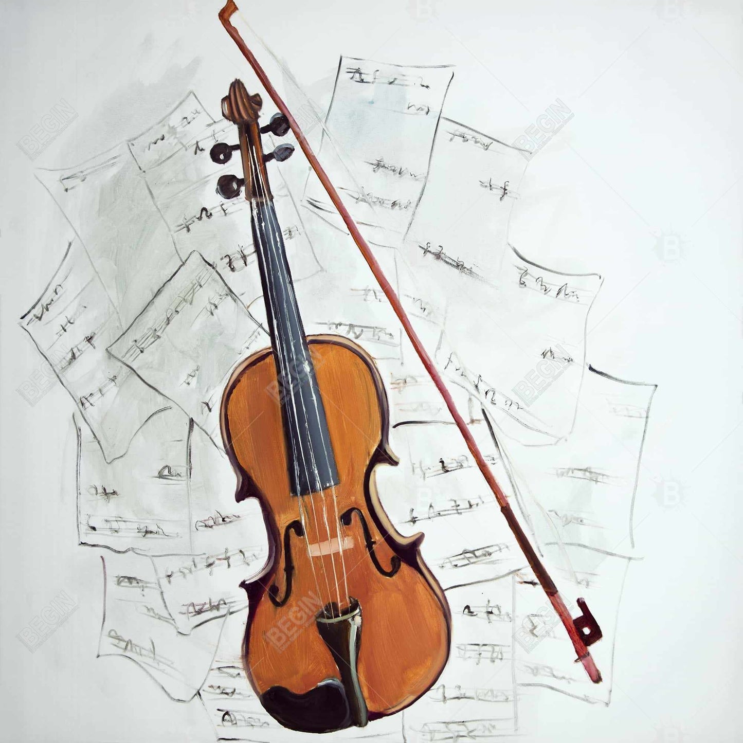 Violin on Music Sheet | White Framed Canvas | Home Decor