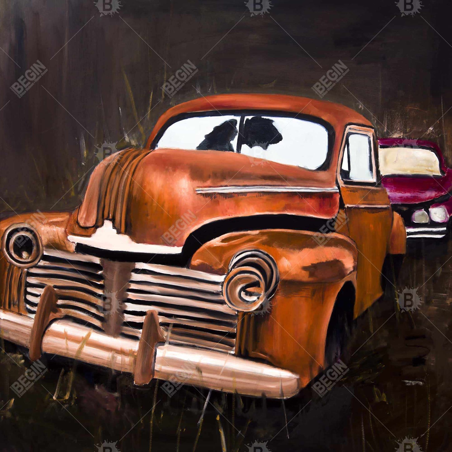 Old Car Crash Still Life Canvas | American Bedroom Decor