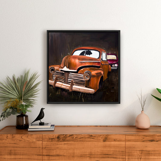Old Car Crash | American Framed Canvas | Car Bedroom Decor