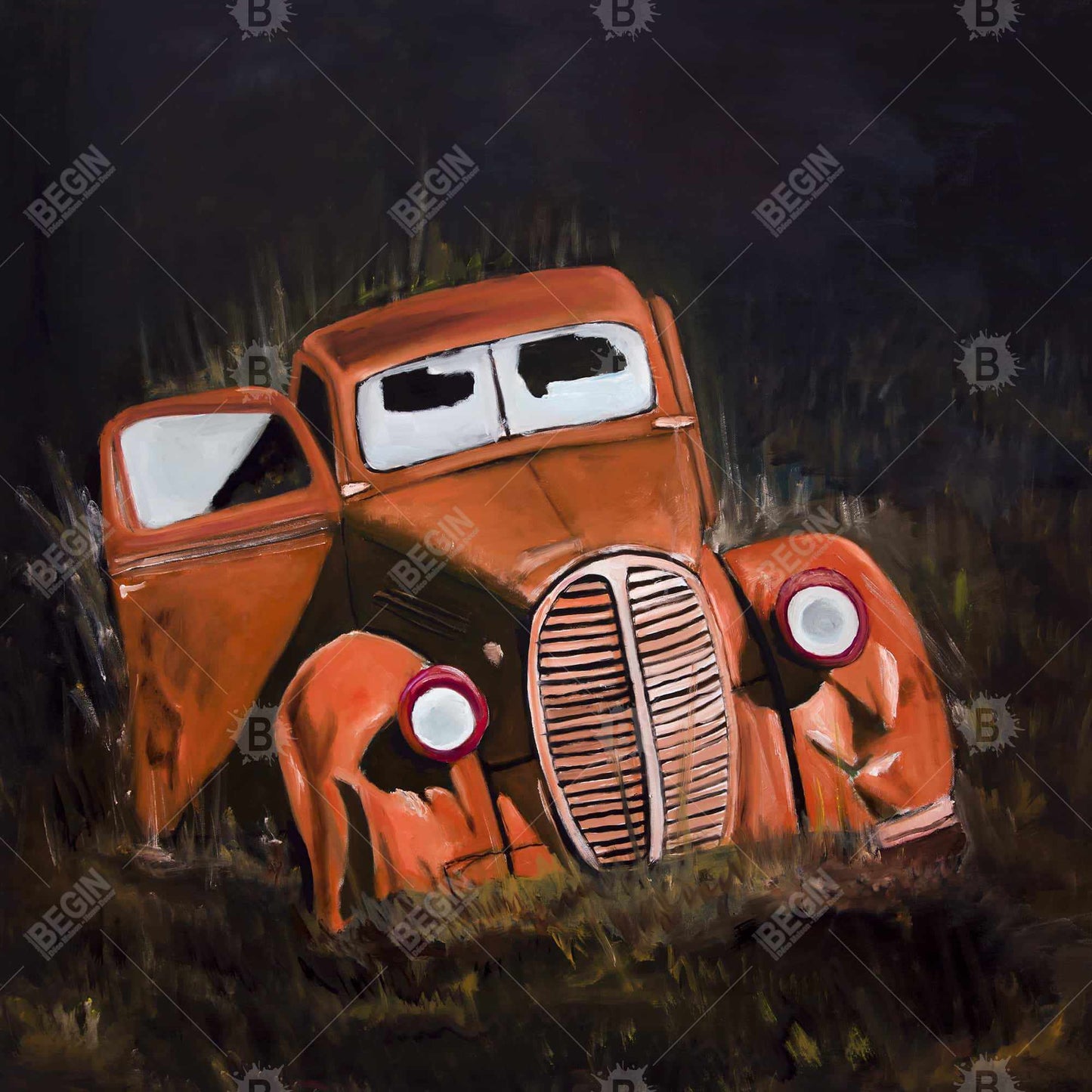 Humpy Old Car by Night Framed Canvas - Bedroom Home Decor