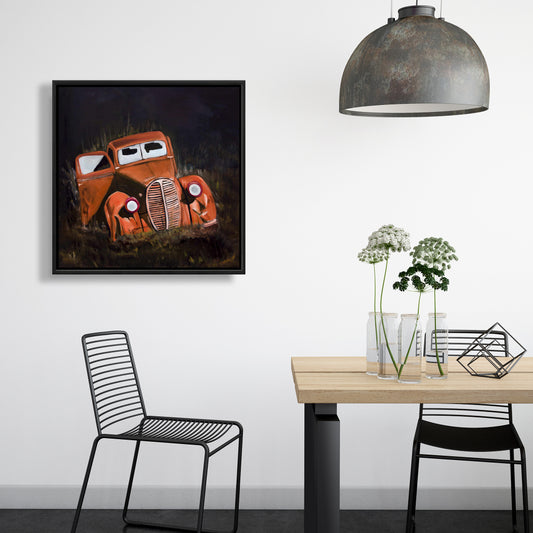 Humpy Old Car by Night Framed Canvas - Bedroom Home Decor
