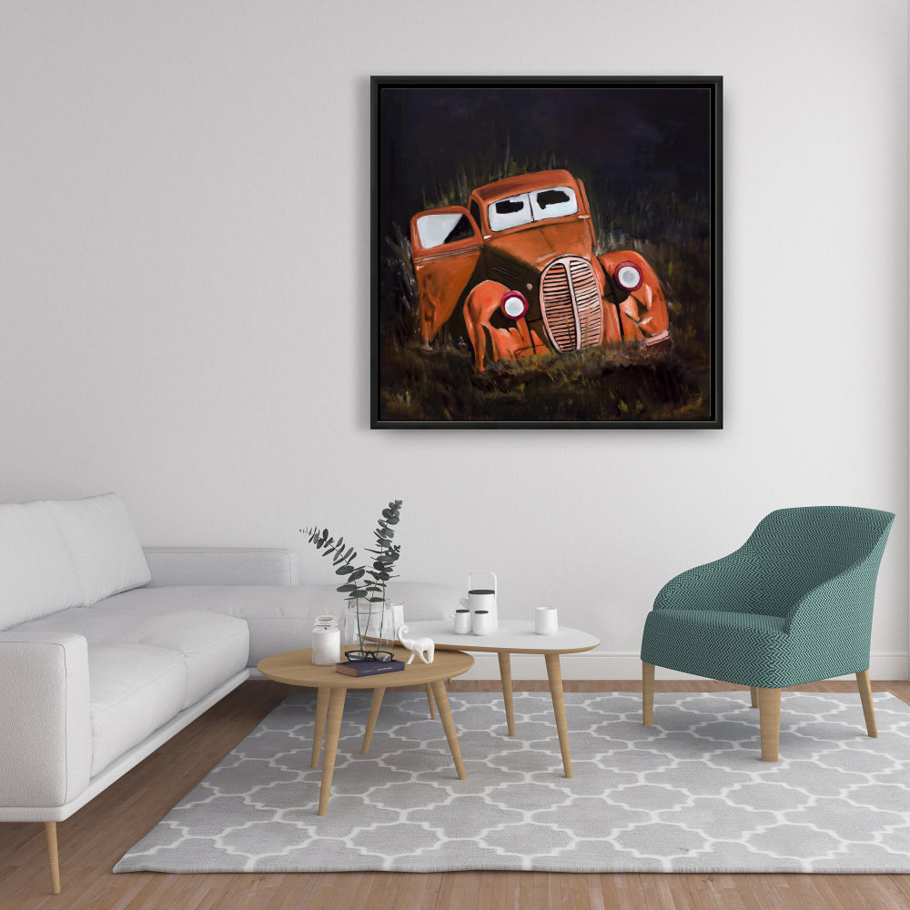 Humpy Old Car by Night Framed Canvas - Bedroom Home Decor