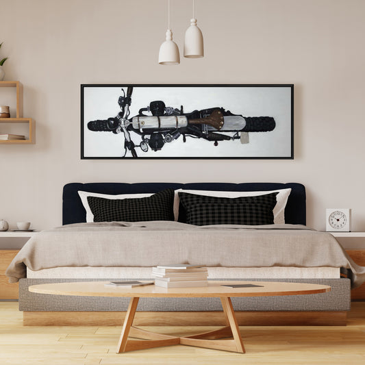 White Bedroom Decor | Motorcycle Canvas | Overhead View Art