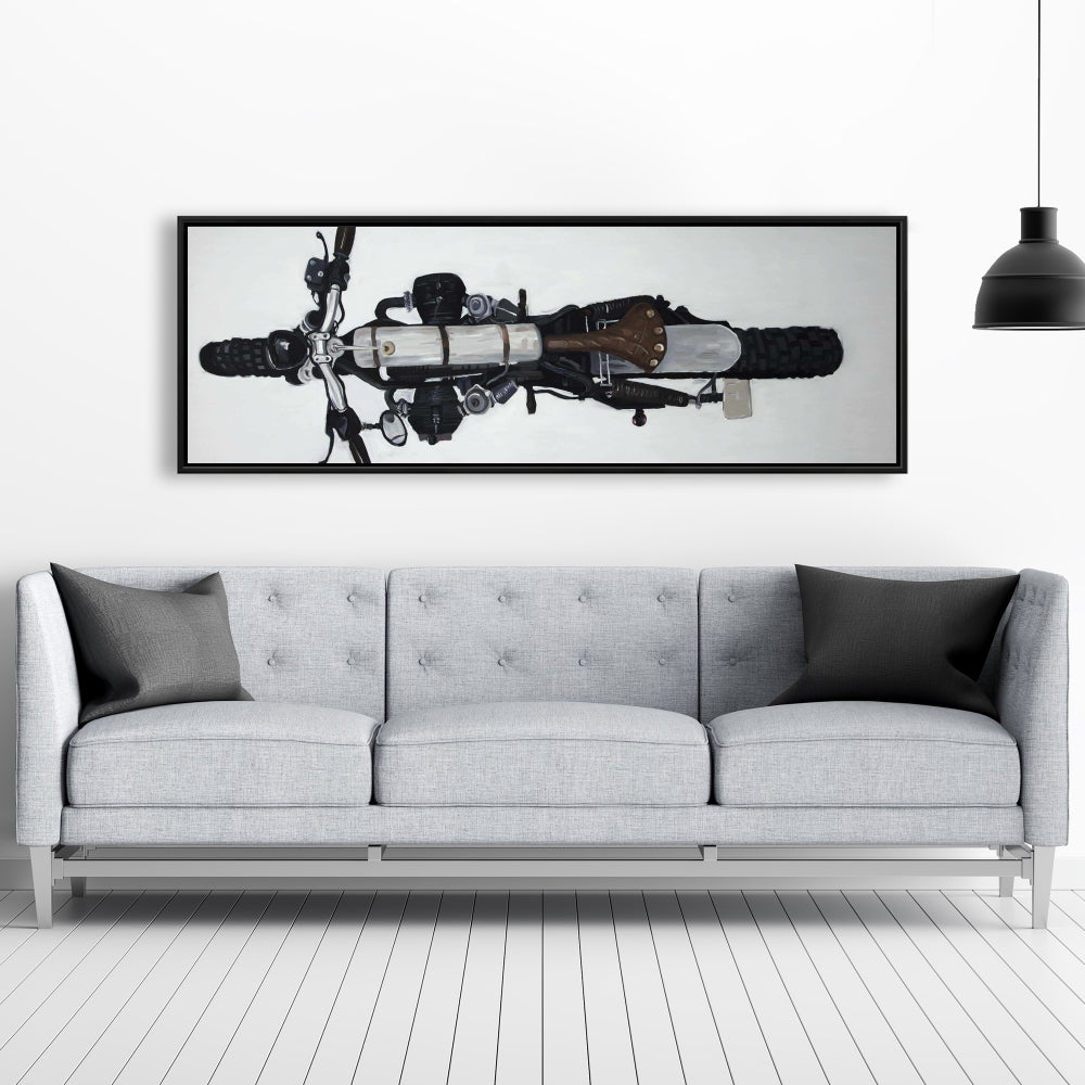 White Bedroom Decor | Motorcycle Canvas | Overhead View Art