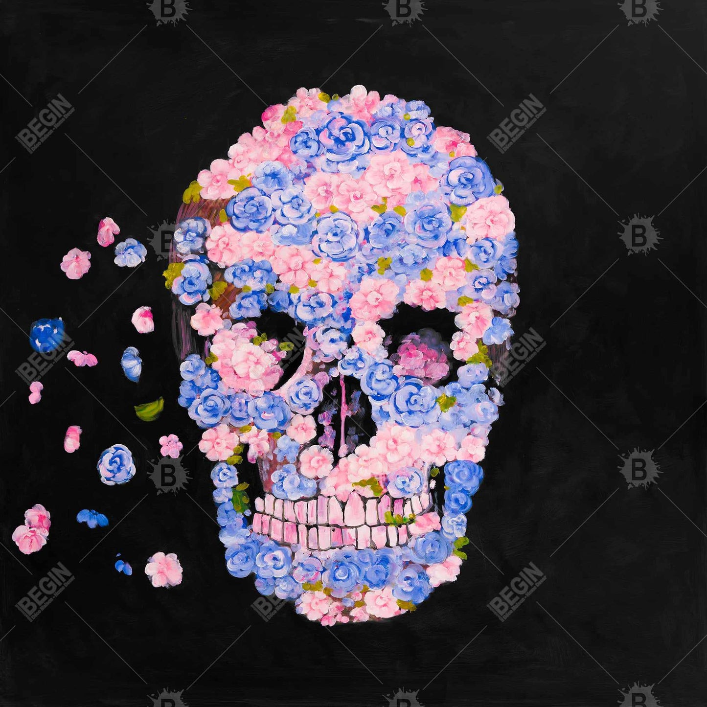Skull of Flowers in Flight Canvas - Modern Bedroom Decor