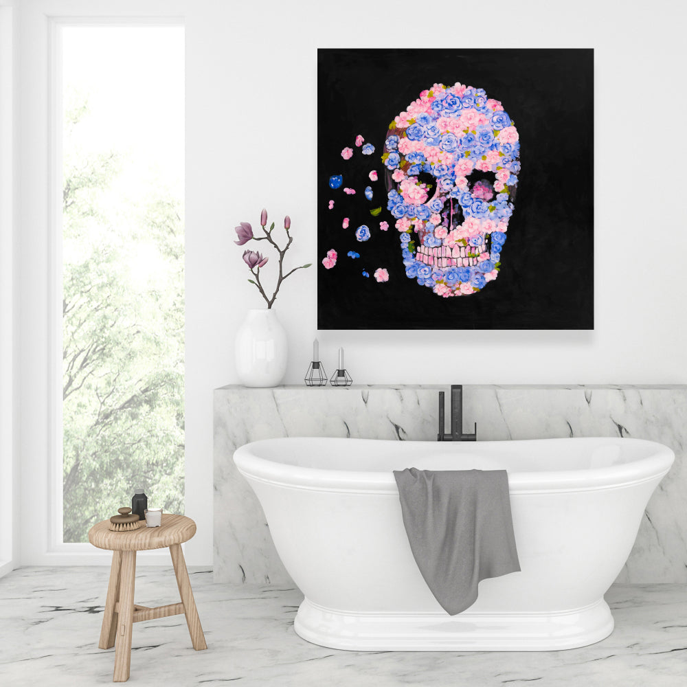 Skull of Flowers in Flight Canvas - Modern Bedroom Decor
