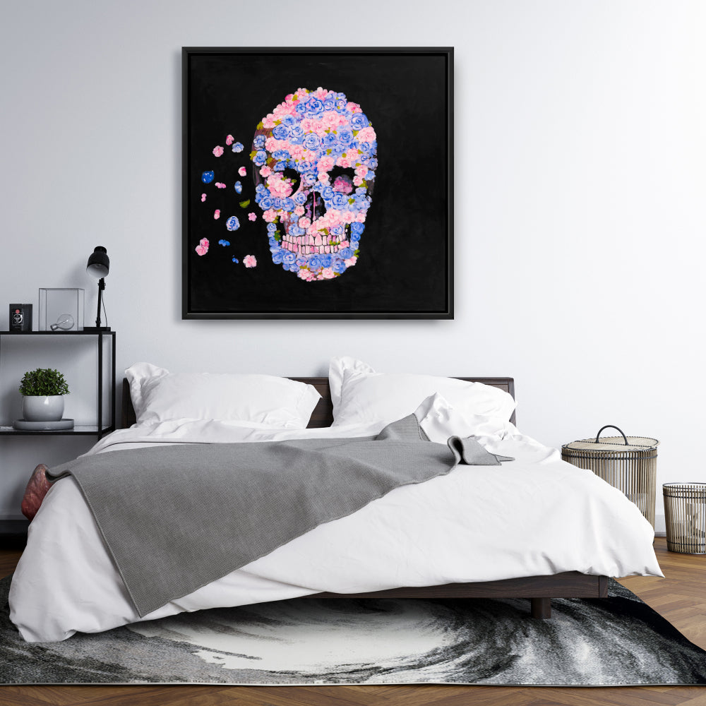 Skull of Flowers in Flight Canvas | Floral Home Decor Art