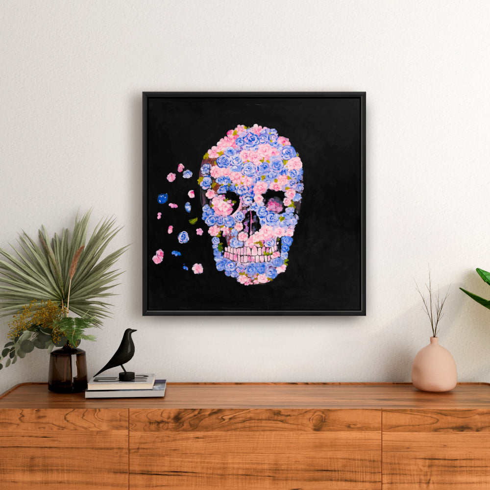 Skull of Flowers in Flight Canvas | Floral Home Decor Art