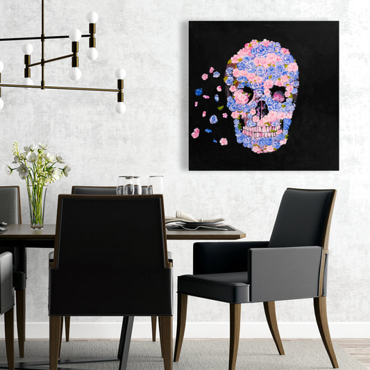 Toile Crâne de fleurs en vol - Décoration de chambre moderne