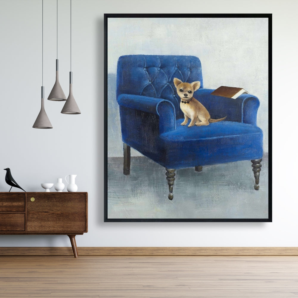 Chihuahua on Blue Armchair Framed Canvas | Pets Home Decor