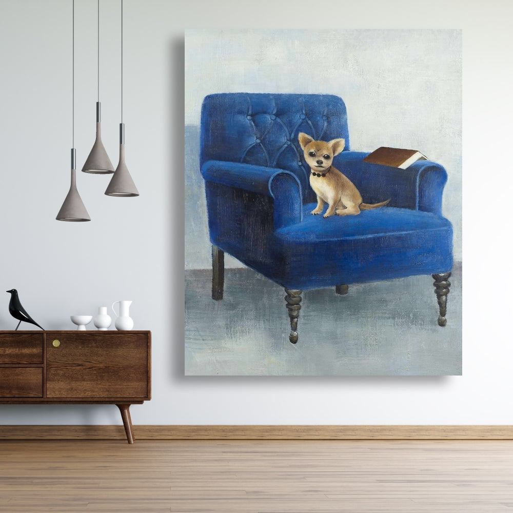 Blue Chihuahua on Armchair Canvas - Contemporary Home Decor