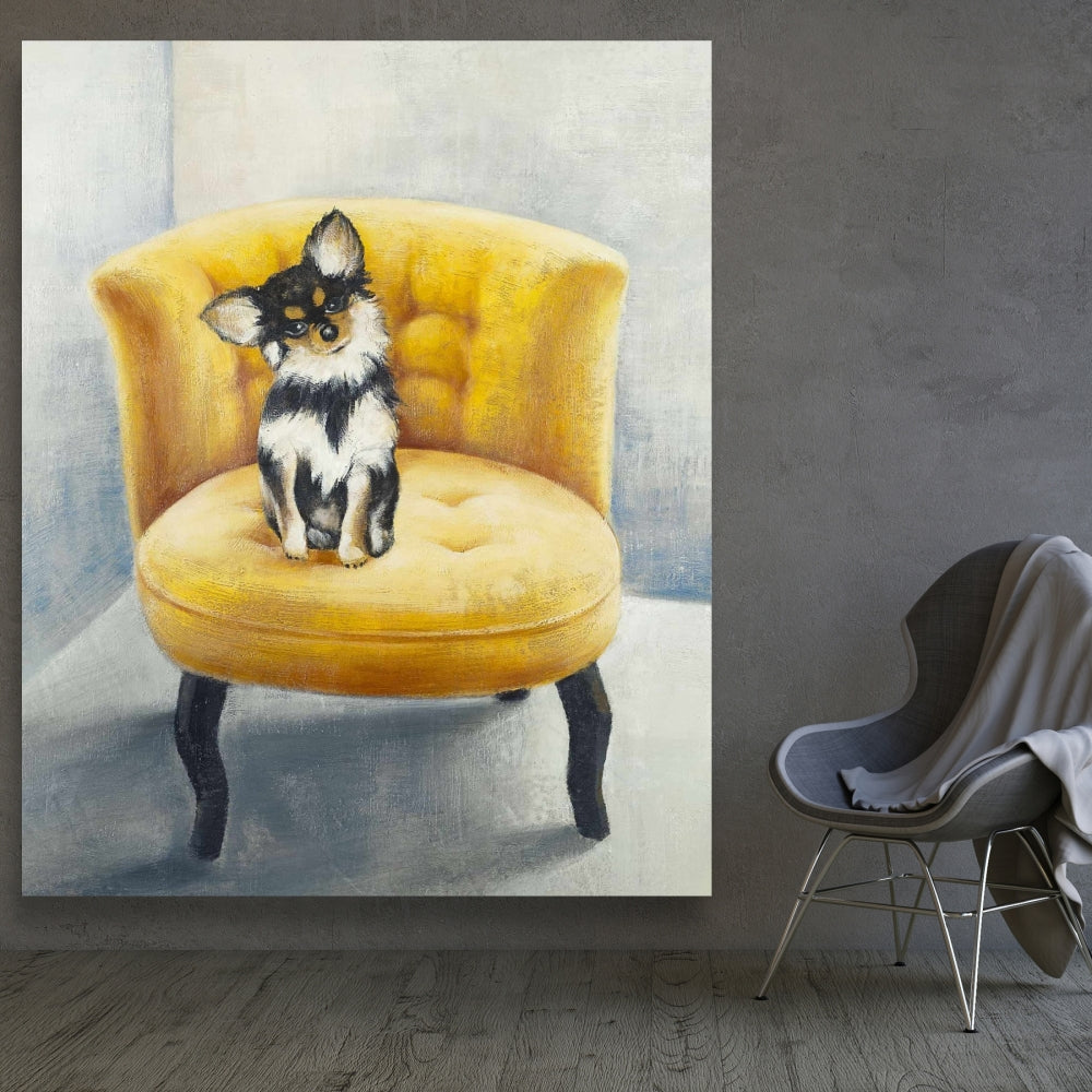 Toile représentant un chihuahua à poil long | Décoration de chambre contemporaine