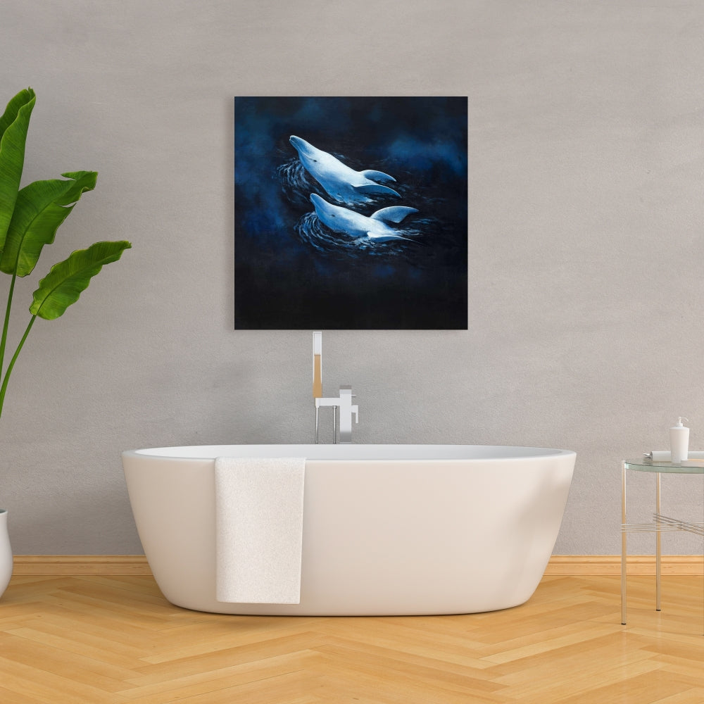 Blue Dolphins Canvas | Two Swimming Dolphins Home Decor