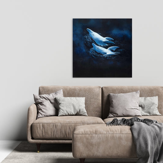 Blue Dolphins Canvas | Two Swimming Dolphins Home Decor