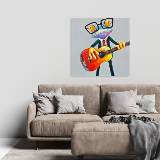 Funny Frog Guitar Canvas | Contemporary Animal Bedroom Decor
