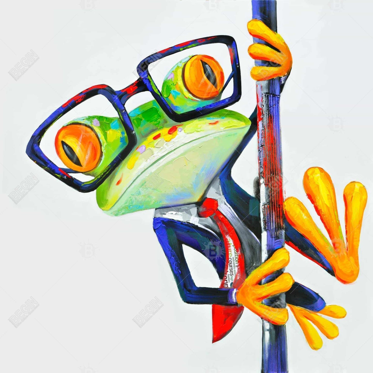 Funny Frog with Glasses Framed Canvas | Animal Bedroom Decor
