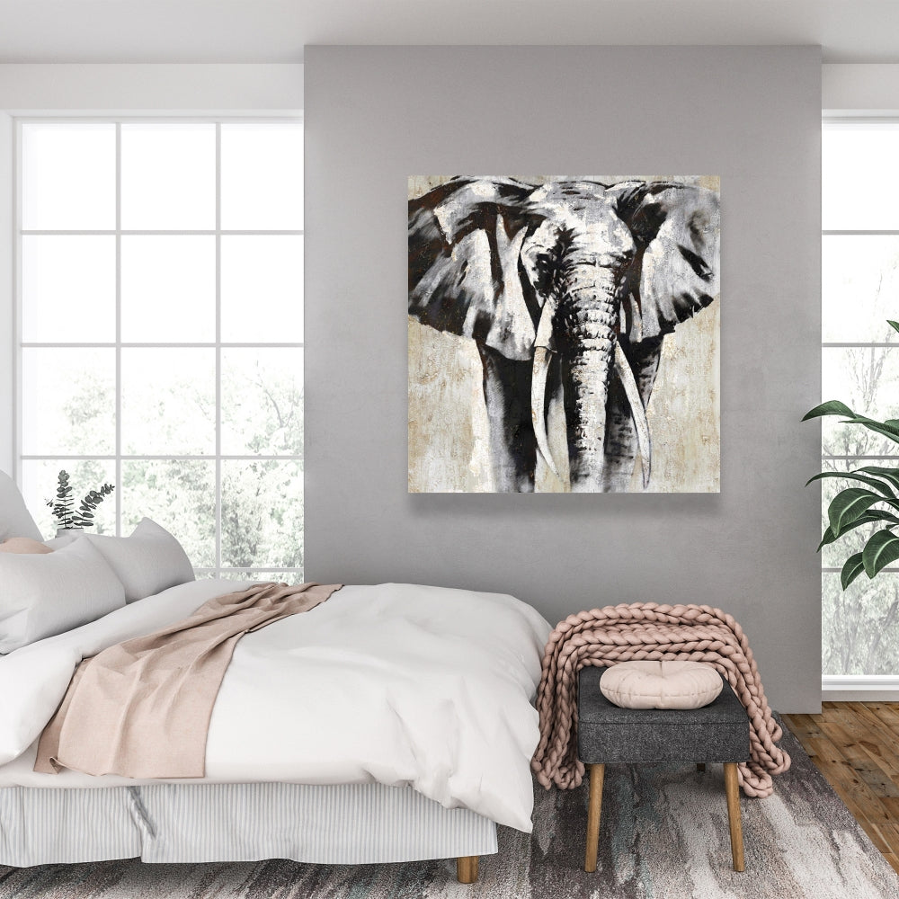Toile Éléphant en nuances de gris | Décoration de chambre noire avec animaux