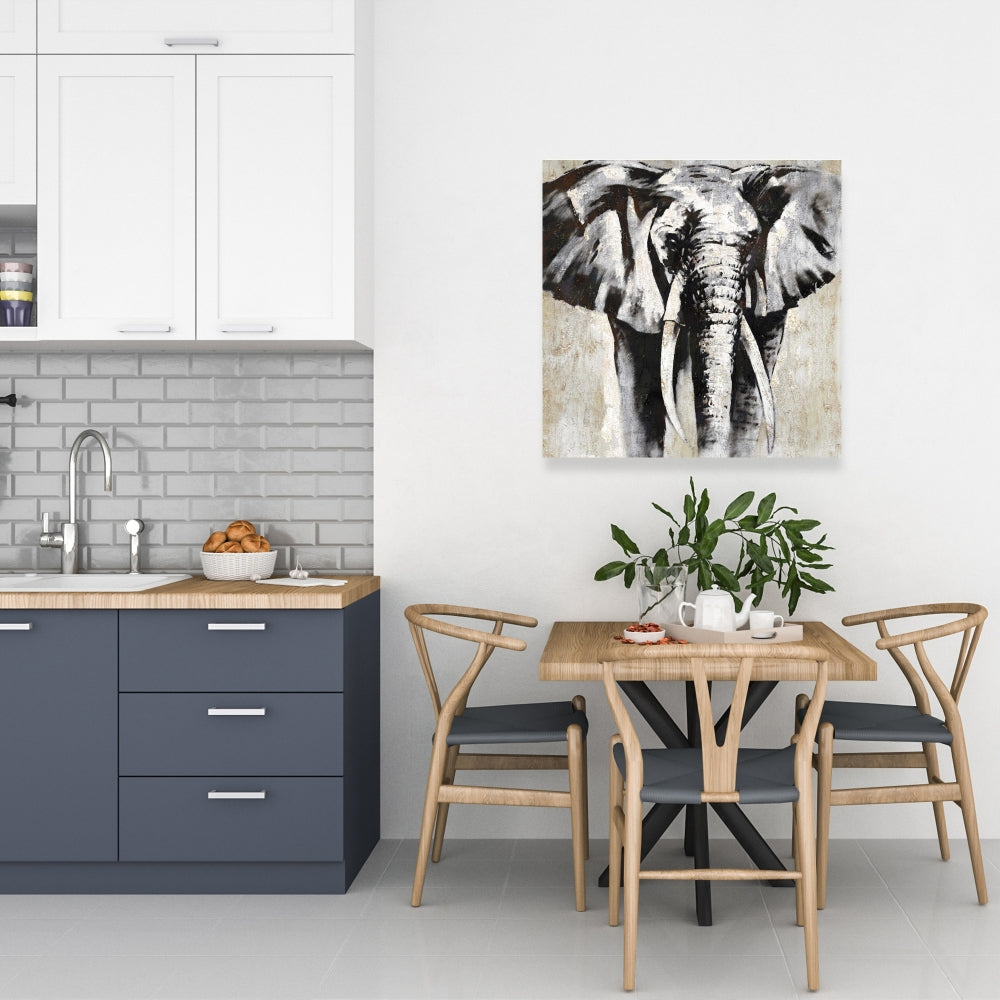 Toile Éléphant en nuances de gris | Décoration de chambre noire avec animaux