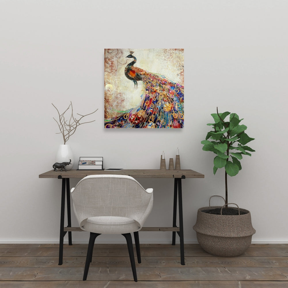 Majestic Peacock Canvas - Bedroom Bird Orange Home Decor