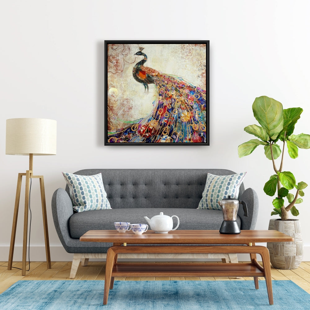Majestic Peacock Canvas | Contemporary Bedroom Wall Art Decor