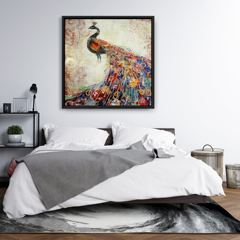 Majestic Peacock Canvas | Contemporary Bedroom Wall Art Decor