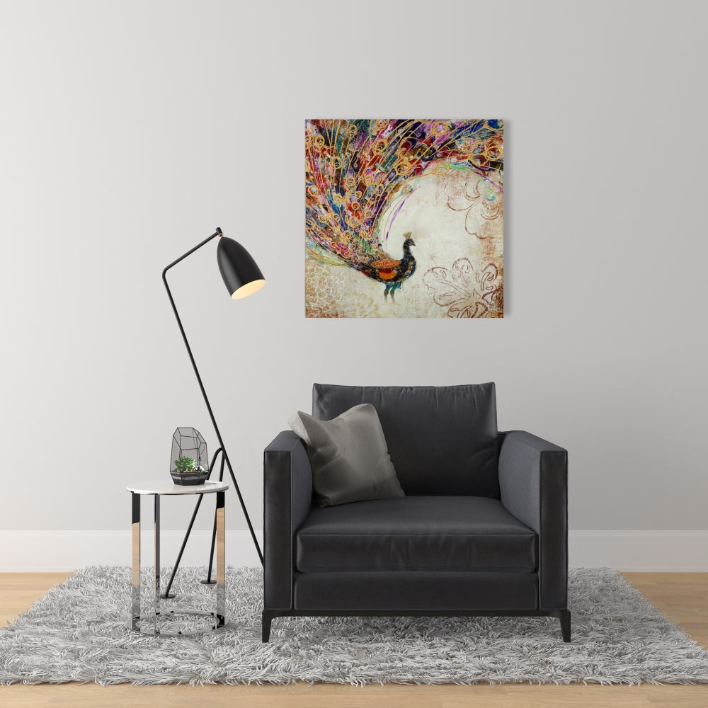 Peacock with Gold Feathers Canvas - Orange Animal Decor
