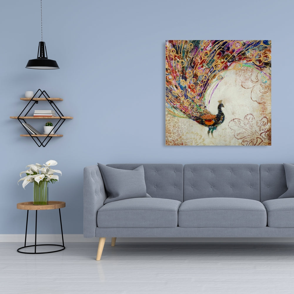 Peacock with Gold Feathers Canvas - Orange Animal Decor