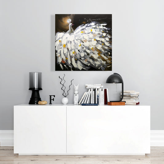 Toile abstraite de paon – Décoration murale contemporaine pour chambre à coucher