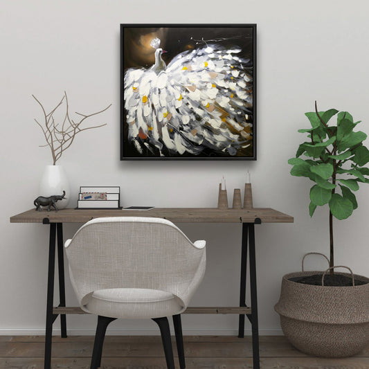 Toile encadrée abstraite représentant un paon - Décoration murale pour la maison