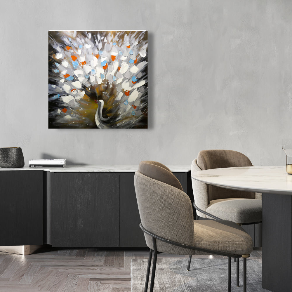 Abstract Peacock Canvas | Blue Animal Bedroom Decor Wall Art