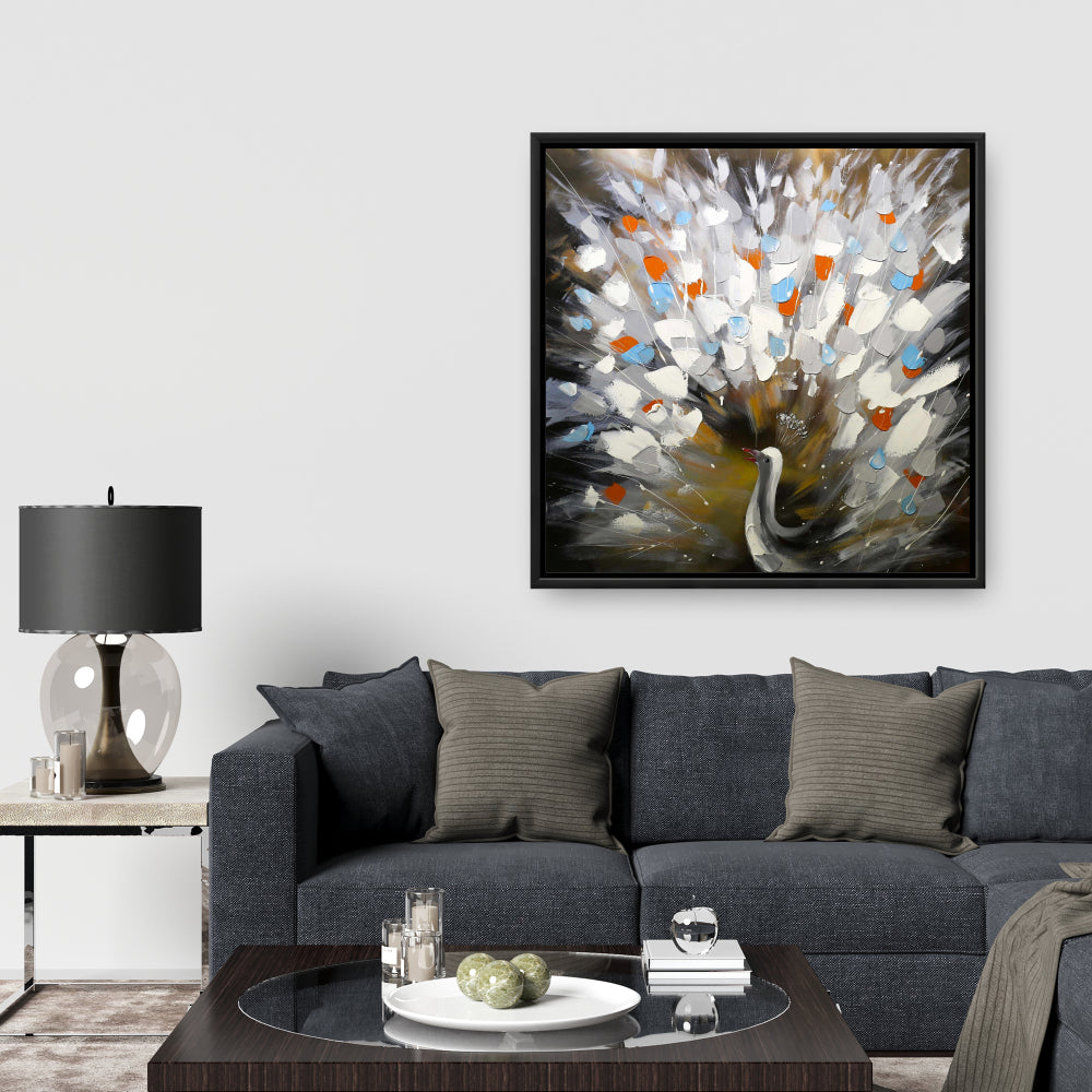 Blue Bedroom Animals Framed Canvas | Abstract Peacock Decor