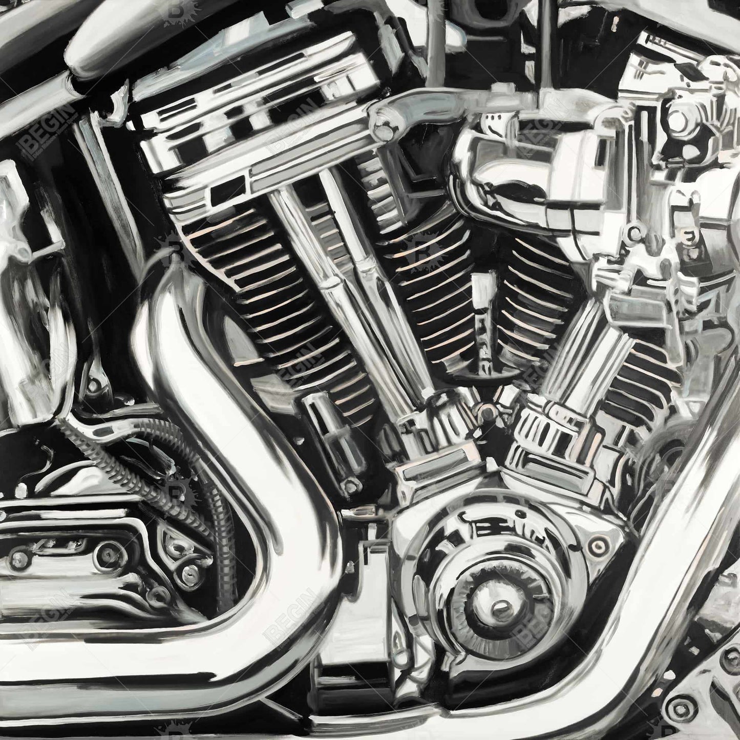 Motorcycle Mechanism Canvas | White Framed Art for Home Decor