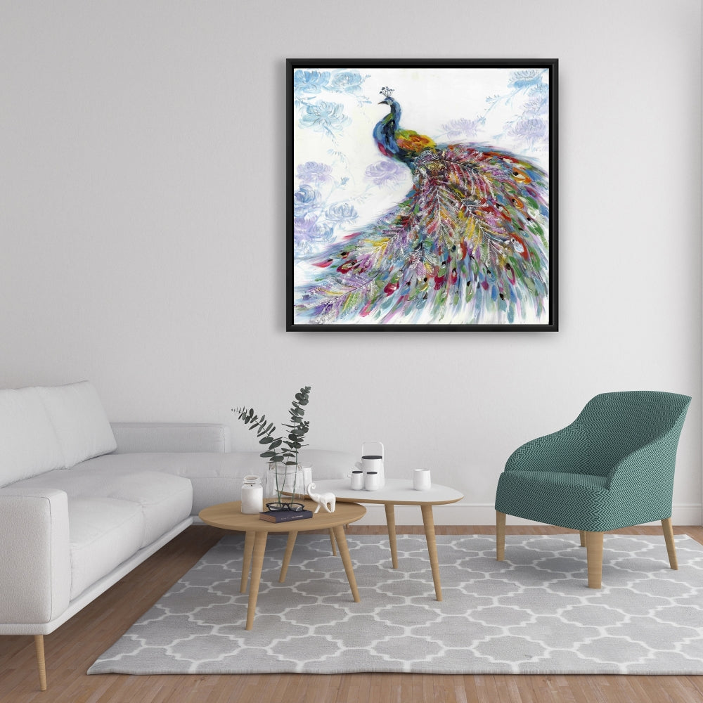 Majestic Peacock with Flowers Framed Canvas - Home Decor