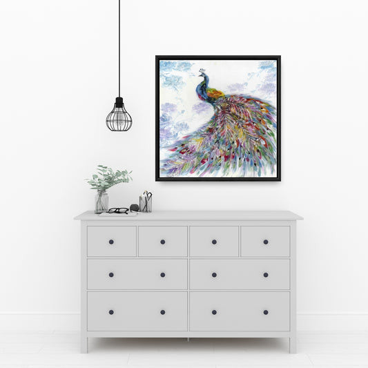 Majestic Peacock with Flowers Framed Canvas - Home Decor