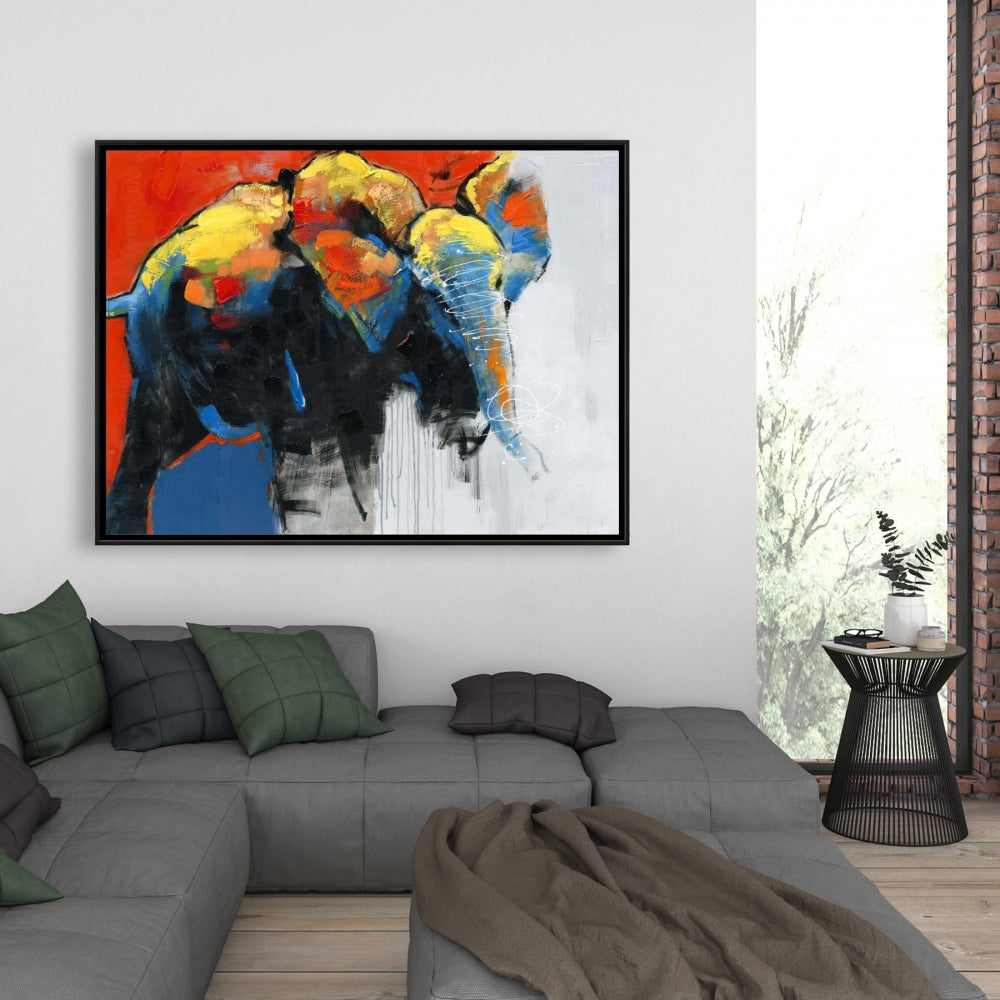 Colorful Abstract Elephant Canvas | Blue Animals Home Decor