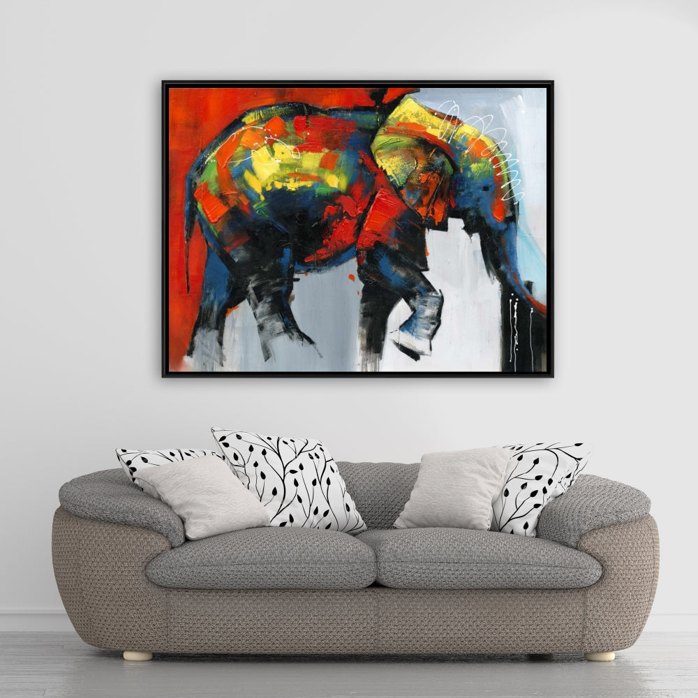Toile représentant un éléphant d'Afrique bleu | Décoration murale abstraite et colorée
