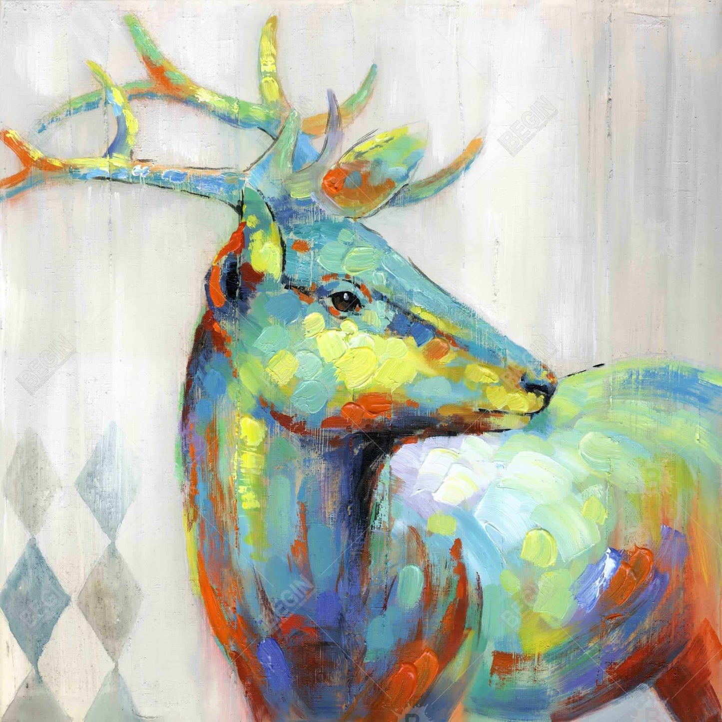 Cerf tacheté abstrait | Toile encadrée bleue pour décoration d'intérieur