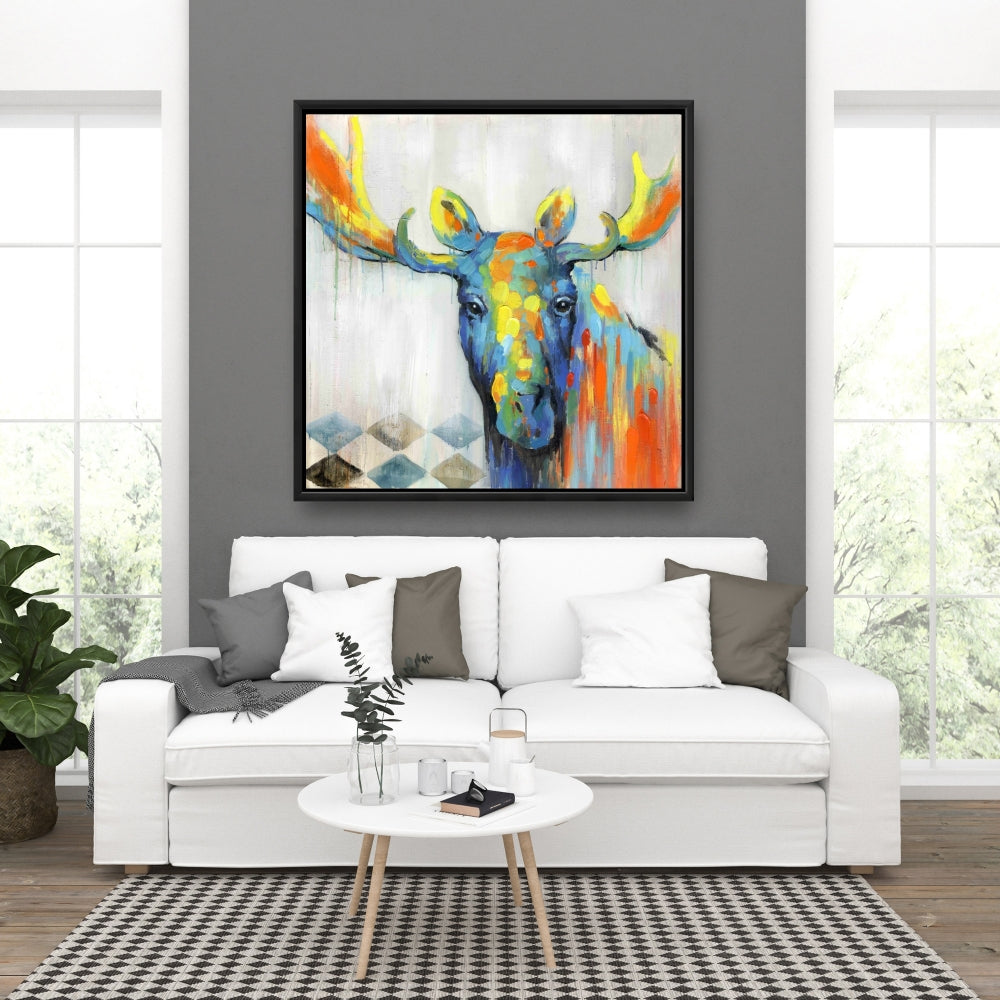 Colorful Abstract Moose | Blue Deer Canvas for Home Decor