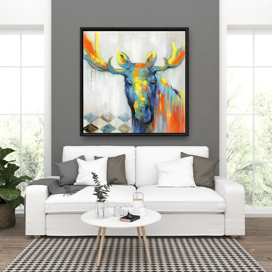 Toile abstraite colorée avec cerf bleu pour la décoration intérieure