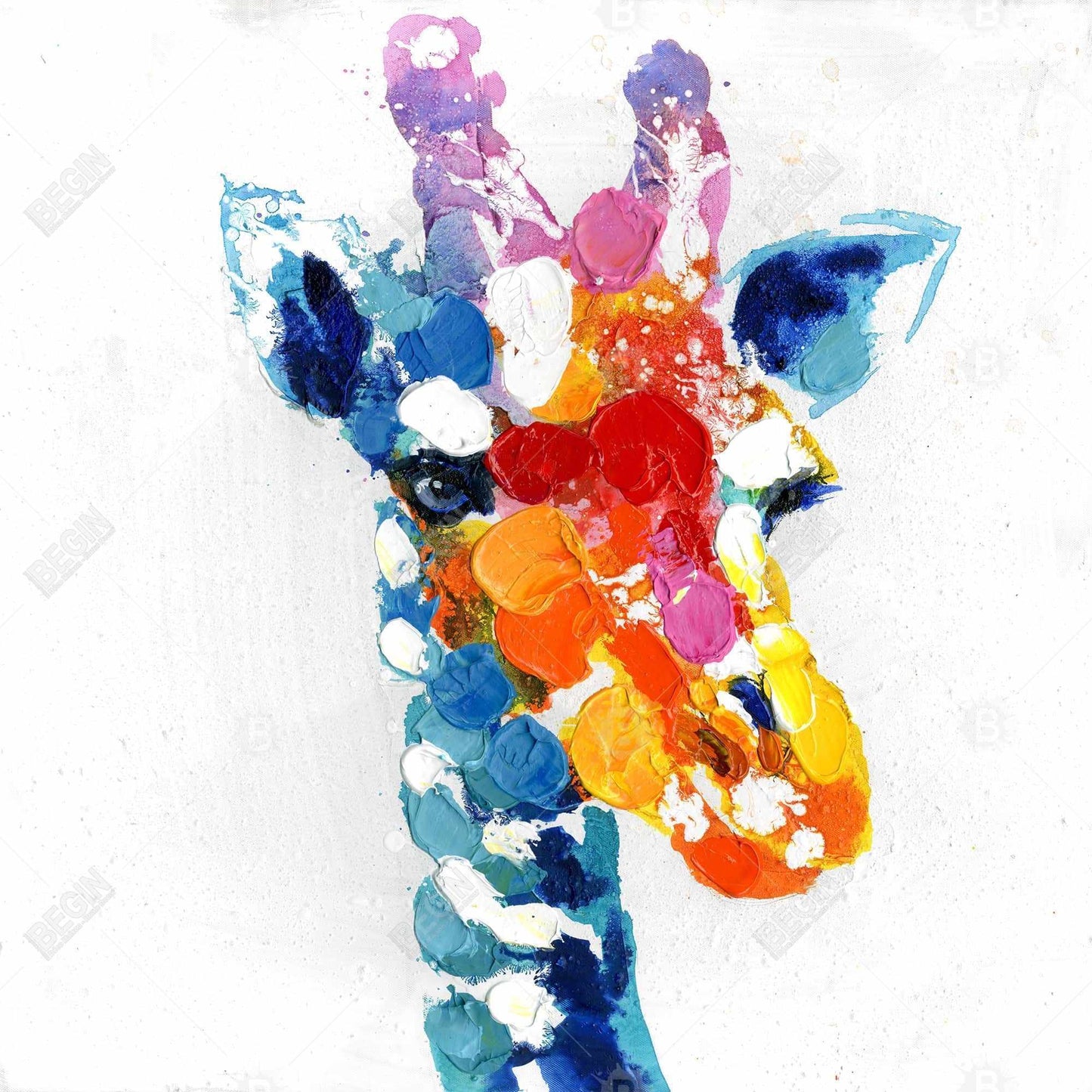 Color Spotted Giraffe Canvas - Bedroom Wildlife Decor - Blue