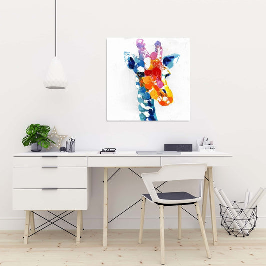 Color Spotted Abstract Giraffe Canvas - Blue Bedroom Decor