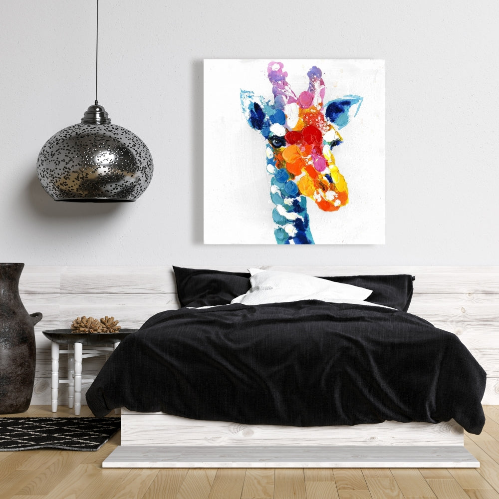 Color Spotted Abstract Giraffe Canvas - Blue Bedroom Decor