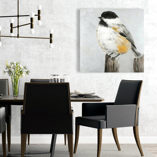 Toile représentant une mésange charbonnière – Décoration murale grise pour la maison