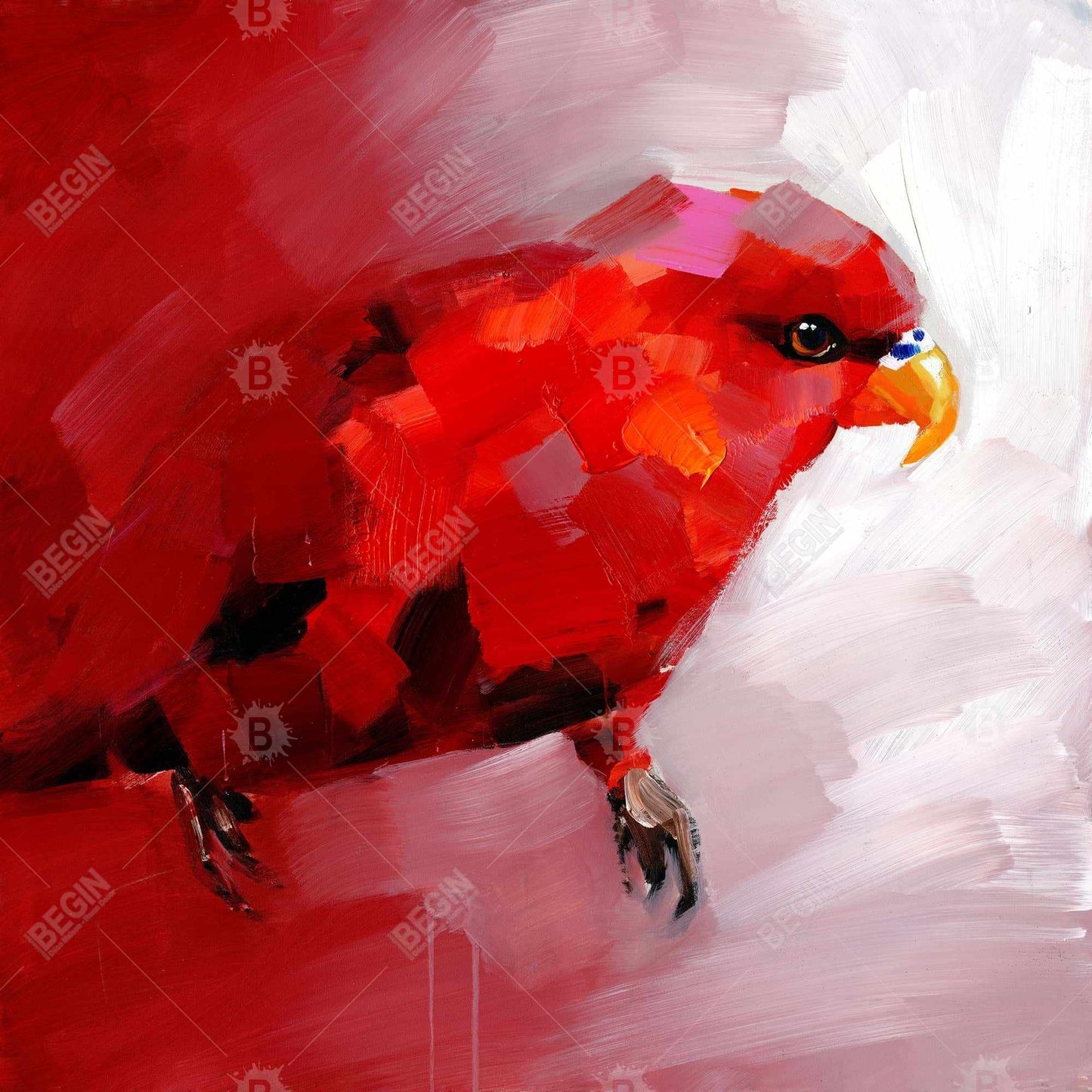 Abstract Red Parrot - Red Contemporary Animals Framed Canvas
