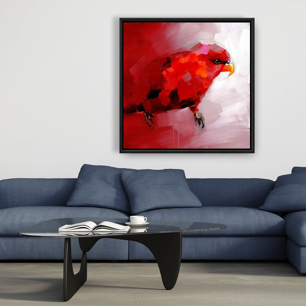 Abstract Red Parrot - Red Contemporary Animals Framed Canvas