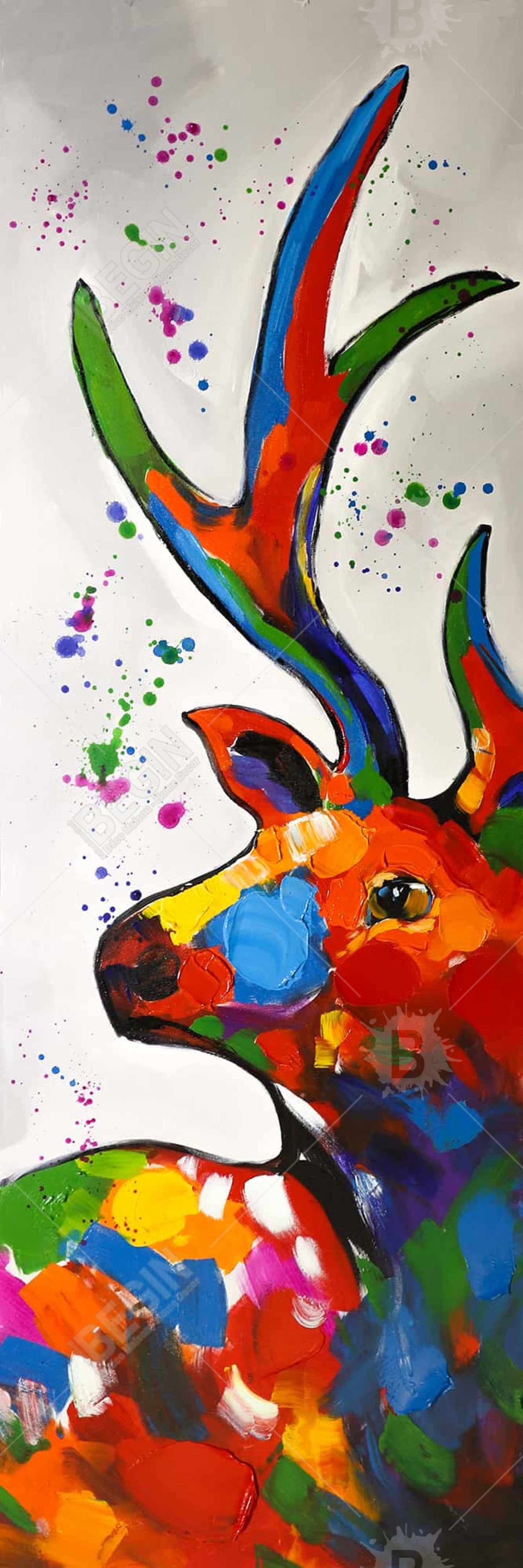 Toile abstraite représentant un cerf coloré | Décoration animalière contemporaine