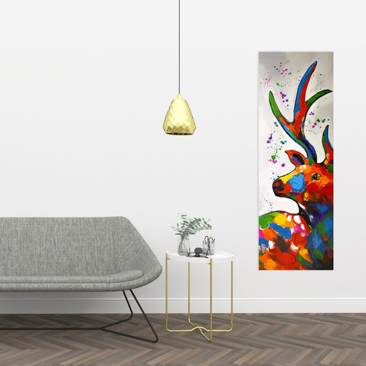 Toile abstraite représentant un cerf coloré | Décoration d'intérieur avec éclaboussures de peinture